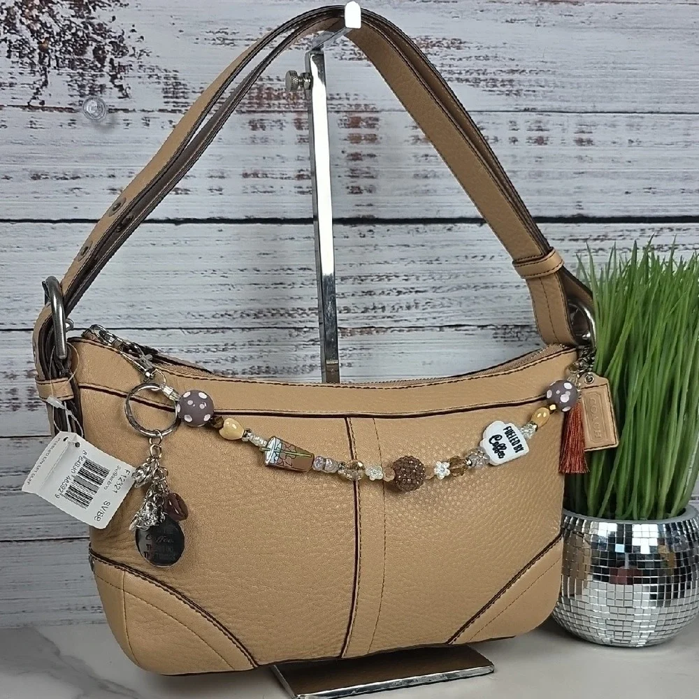 COACH F12321 MADISON BAG TAN BROWN BAMBOO PEBBLED DUFFLE BOHO HOBO PURSE‎